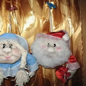 Дед Мороз и Снегурочка. Куклы- подвески.