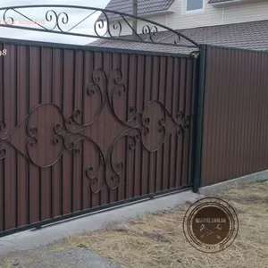 Откатные ворота из профнастила. Кованые откатные ворота. Откатные воро