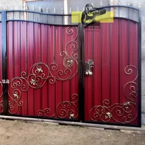 Кованые ворота с профнастилом. Распашные ворота 